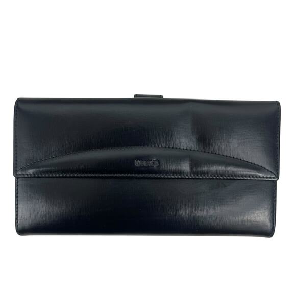 Loewe Black Smooth Leather Bifold Long Wallet Women Made in Spain - Picture 1 of 13
